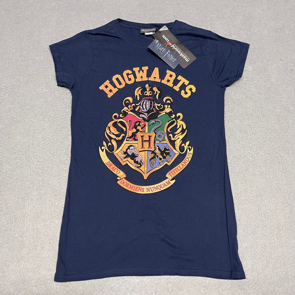 Harry Potter Shirt Girls Large Navy Blue Hogwarts School Of Witchcraft Crest - Picture 1 of 10